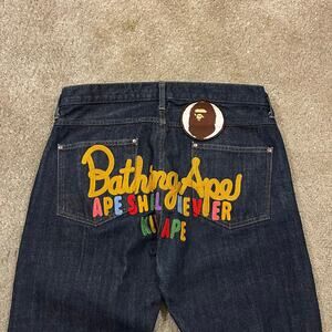 Authentic Bape 2000’s Rainbow Champion Logo Jeans 32